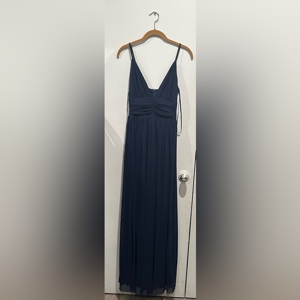 Lulu's Navy Deep V Spaghetti Strap Maxi Dress